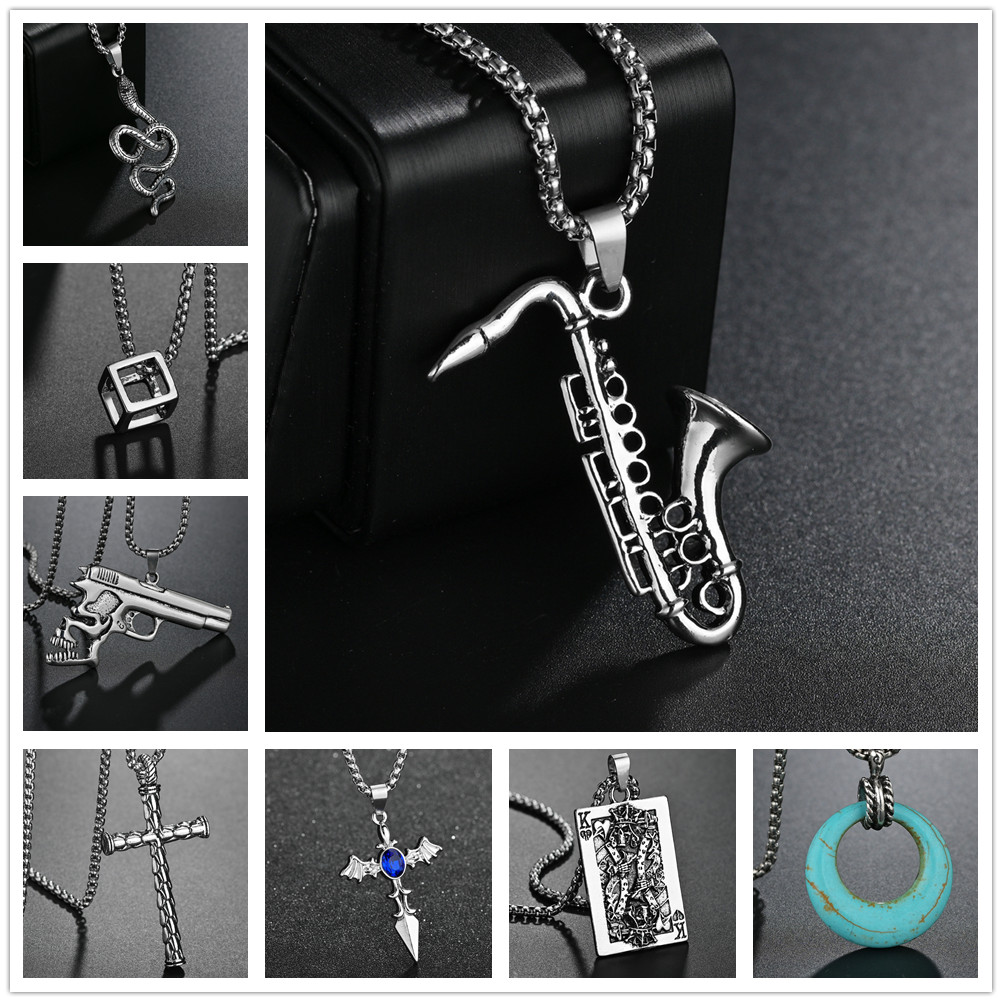 Musical Instrument All - Klasik Saksofon Pria Kalung Rantai Stainless