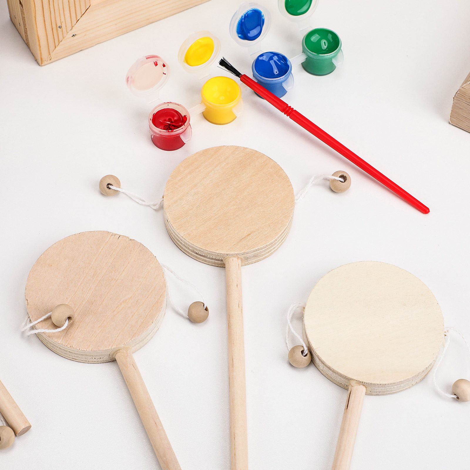 1 Set Drum Rattle Kayu Alami D - Musical Instrument Diy For Kids ulasan dan harga