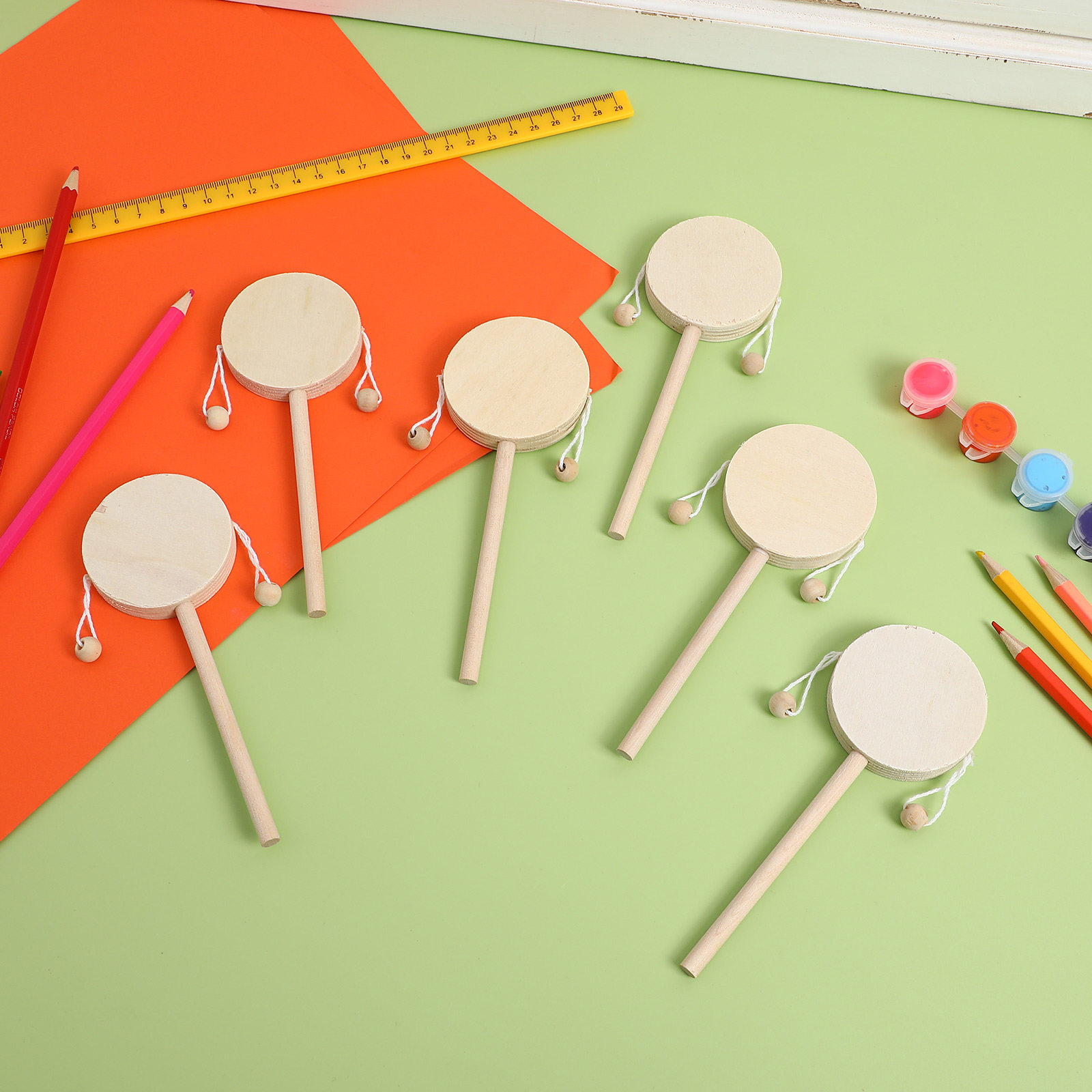 1Set Drum Rattle Kayu DIY Belu - Musical Instrument Diy For Kids ulasan dan harga